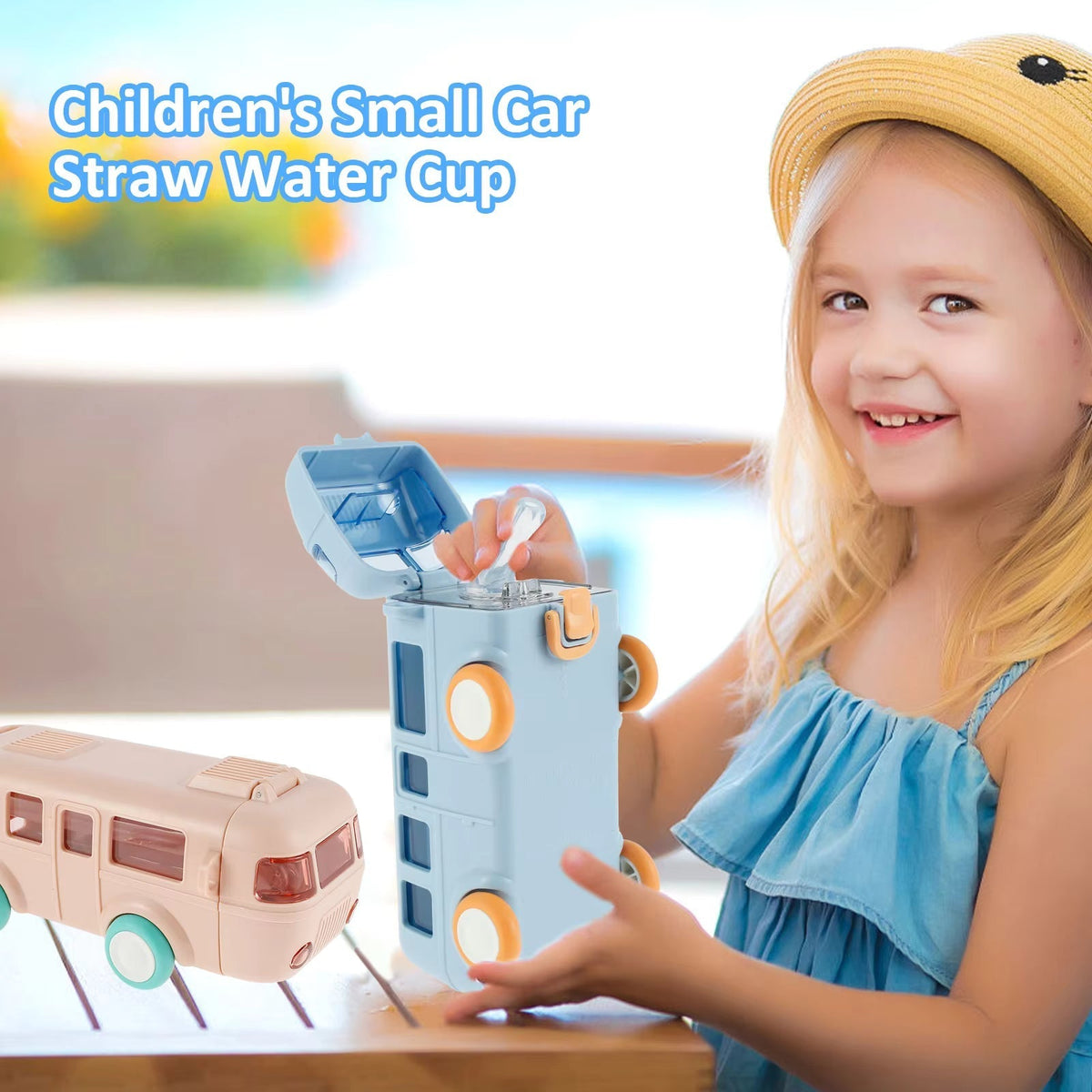 Portable Bus Water Bottle with Straw & Strap